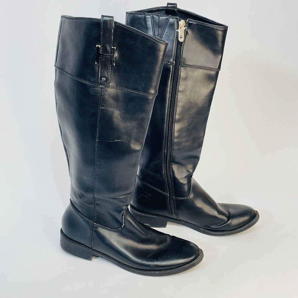 TOMMY HILFIGER Black Riding Boots 7 Knee High‎ Twiyris